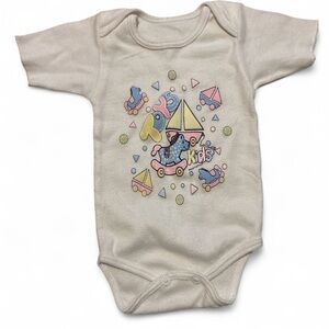 Vintage Baby Onesie Rocking Horse Toy Print Infant White Bodysuit 3-6M